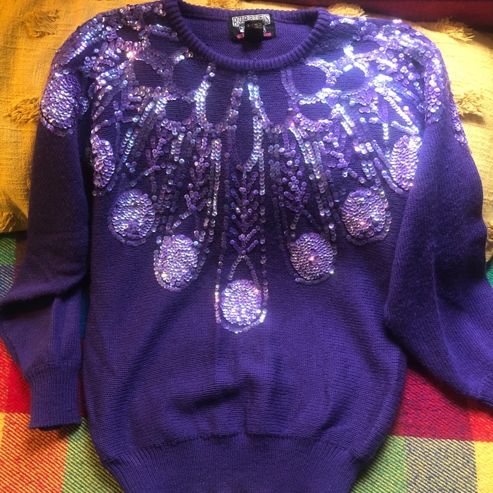 Stunning Vintage Purple Sequin Embellished Sweater